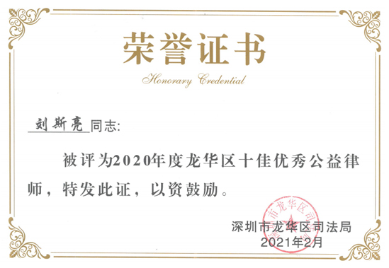 2020年度龙华区十佳优秀公益律师
